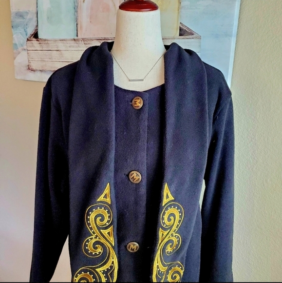 BOB MACKIE | Black Pea Coat w/ Scarf sz XL - Picture 3 of 7